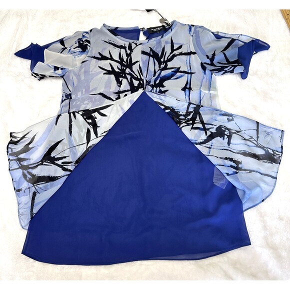 Marta Palmieri Women's Blue Bamboo Print 2-Layers Silk Blouse Tunic Top Sz 44/8 - Picture 12 of 14